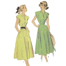 1940's Sewing Pattern Tea Dress with Pockets & Belt  - Multi Sizes