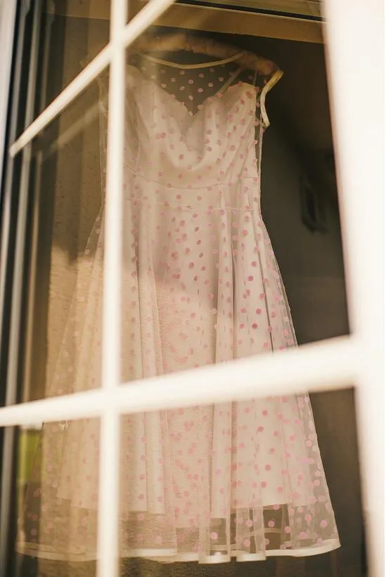 1950s Vintage Short Pink Polka Dot Retro Wedding Dress Tea Length