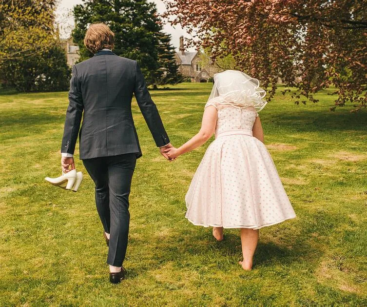 1950s Vintage Short Pink Polka Dot Retro Wedding Dress Tea Length