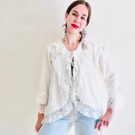 80'S VINTAGE WHITE LACE LINGERIE ROBE // SIZE MEDIUM LARGE