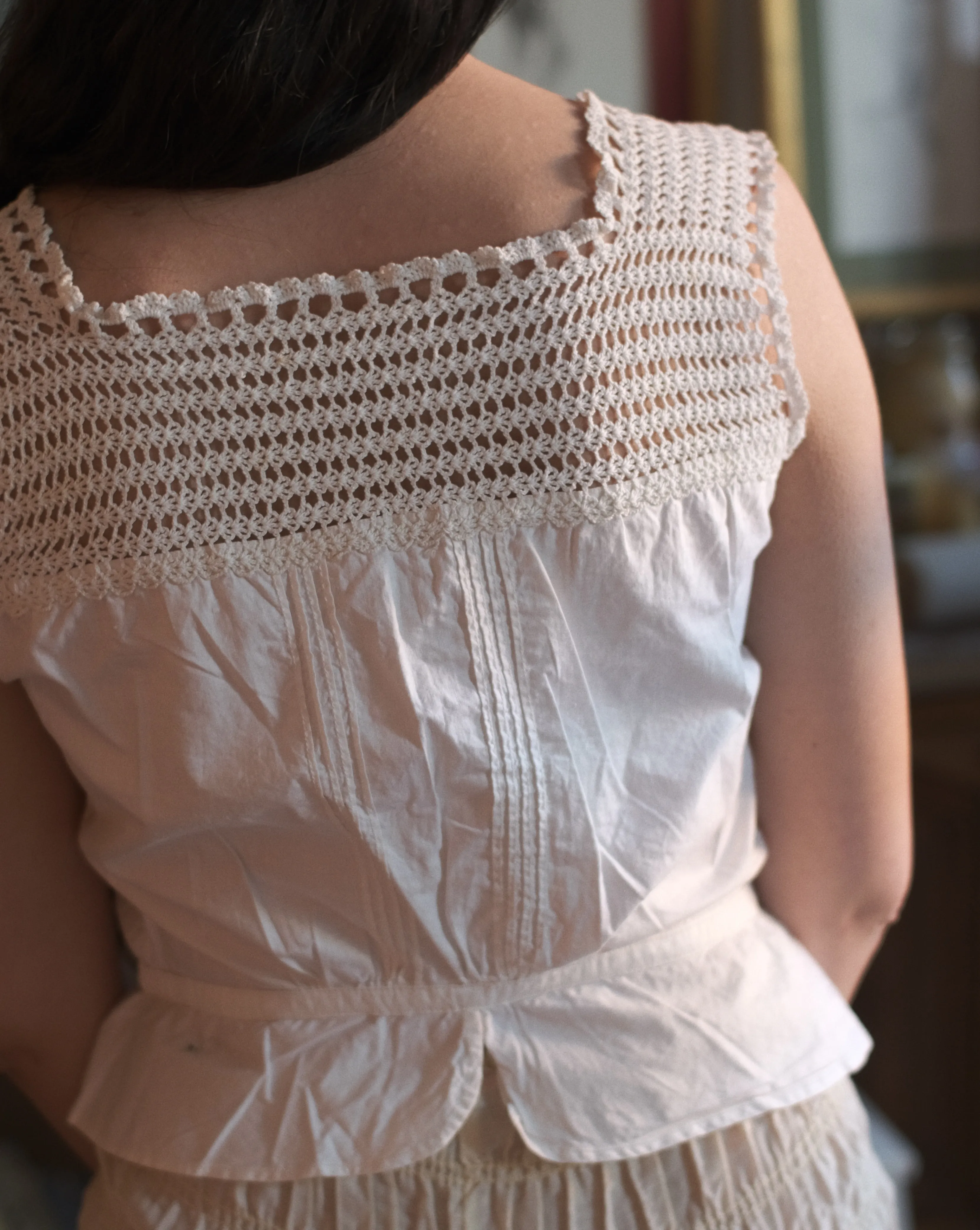 Antique cotton and hand crochet camisole, s-m