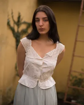 Antique cotton and hand crochet camisole, s-m