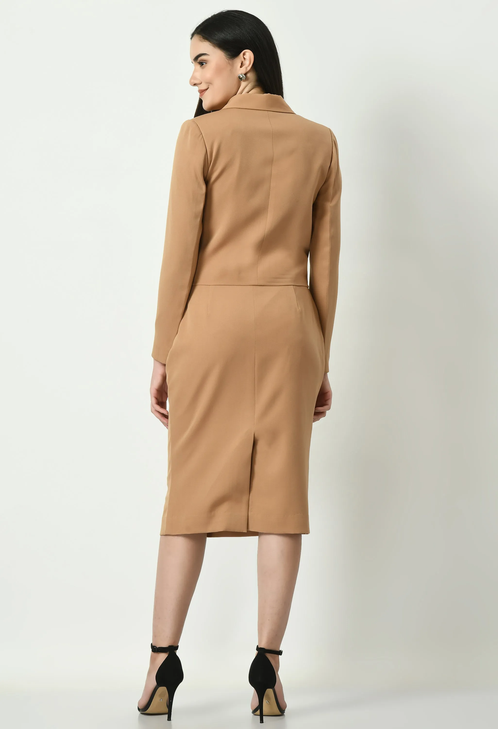 Beige Cotton Blend Marvelous Pencil Midi Skirt