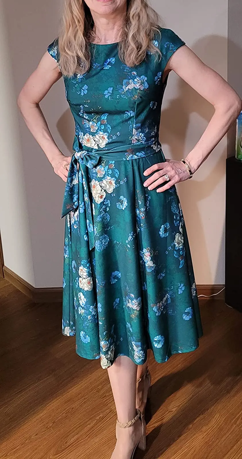 Black Yellow Flower Women Casual Dresses Vintage Cocktail Tea Party Dress A-Line Summer Work Dress - DRESSTELLS