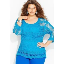 Blue plus size  women crochet blouse - MADE TO ORDER