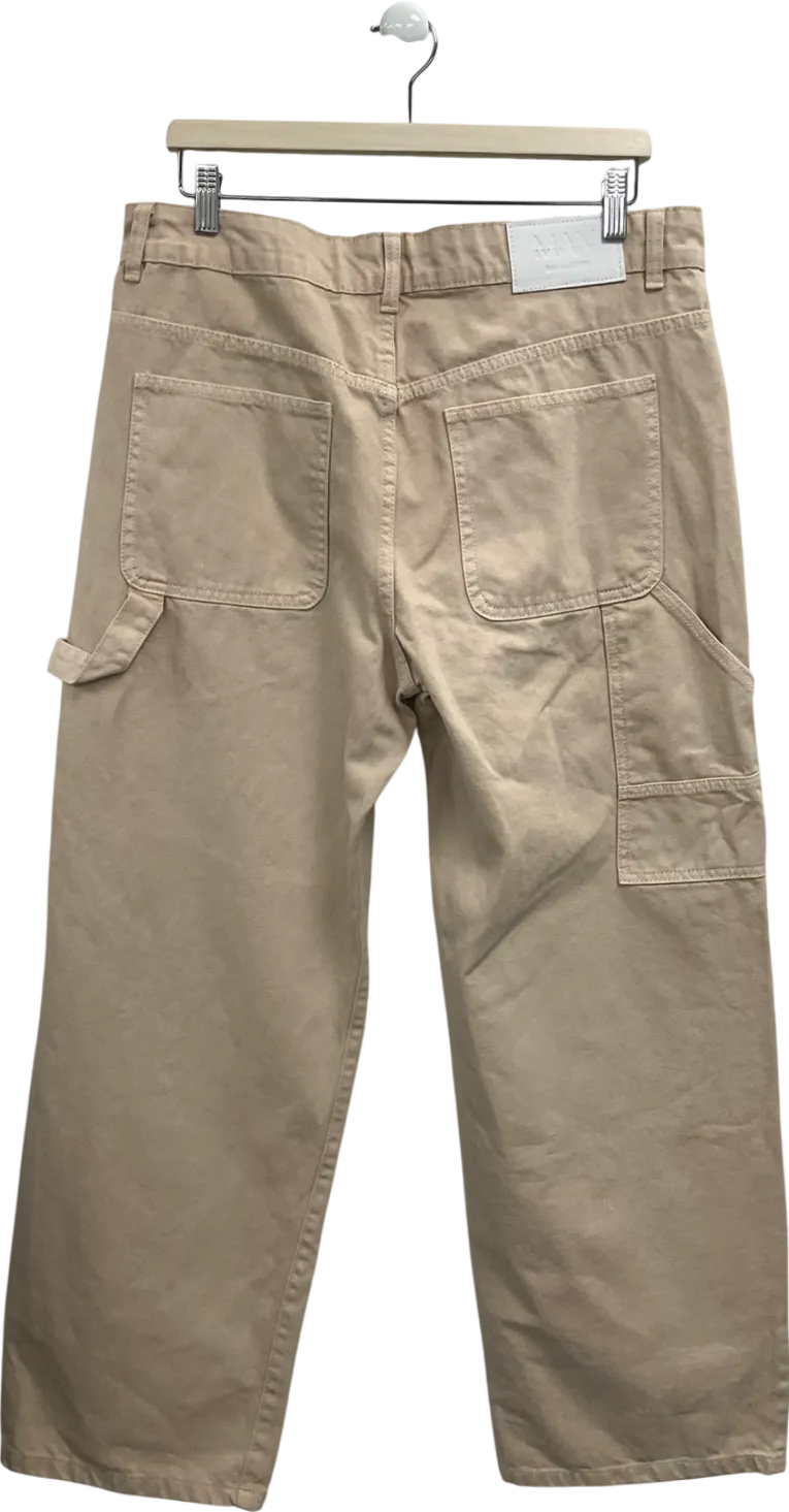boohooMan Beige Baggy Fit Overdyed Carpenter Jeans W34
