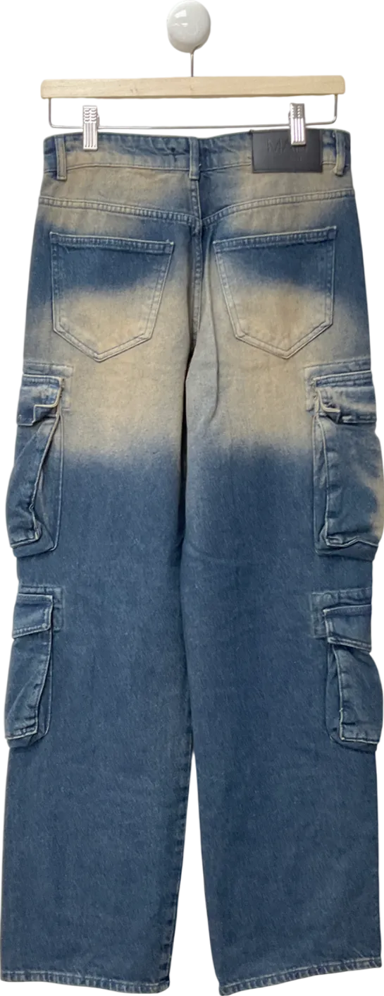 boohooMan Blue Baggy Rigid Multi Pocket Tinted Jeans UK XXS