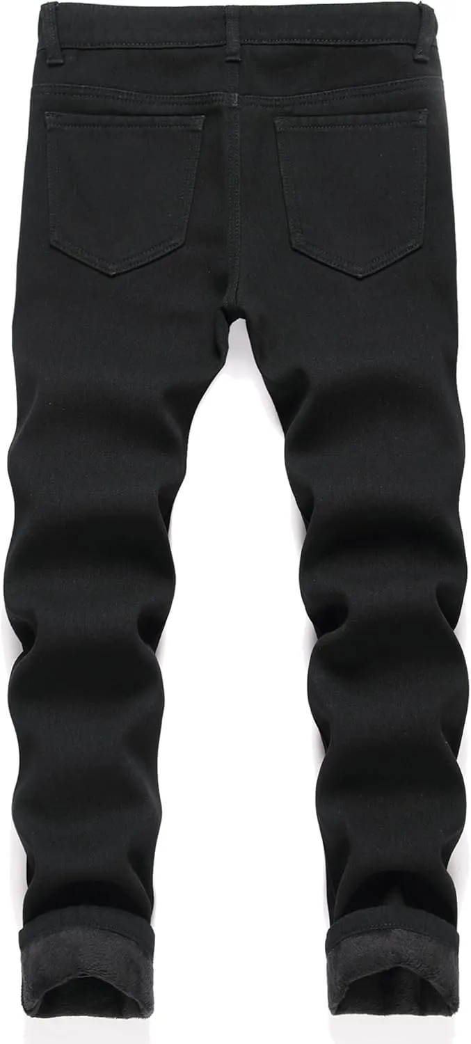 Boy's Fleece Lined Jeans Winter Skinny Fit Thicken Thermal Warm Comfy Denim Pants