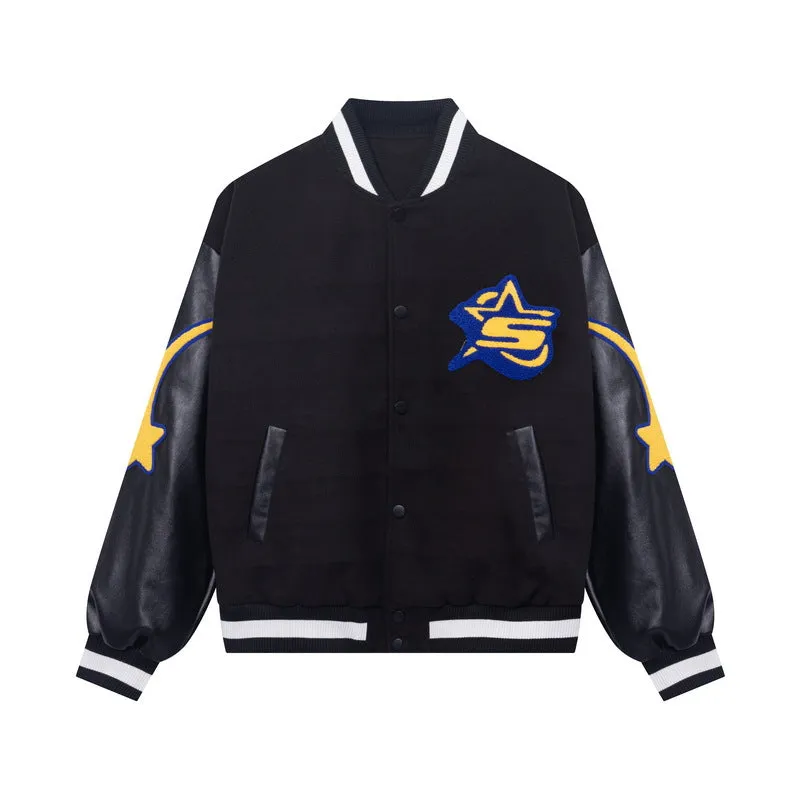 Brown Varsity Jacket Hiphop Style XINGX Baseball Uniform Embroidered Pattern Retro Couple Jacket