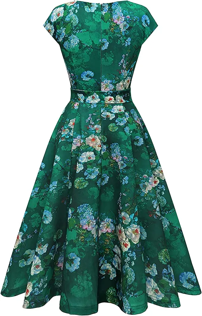 Burgundy Women Casual Dresses Vintage Cocktail Tea Party Dress A-Line Summer Work Dress - DRESSTELLS
