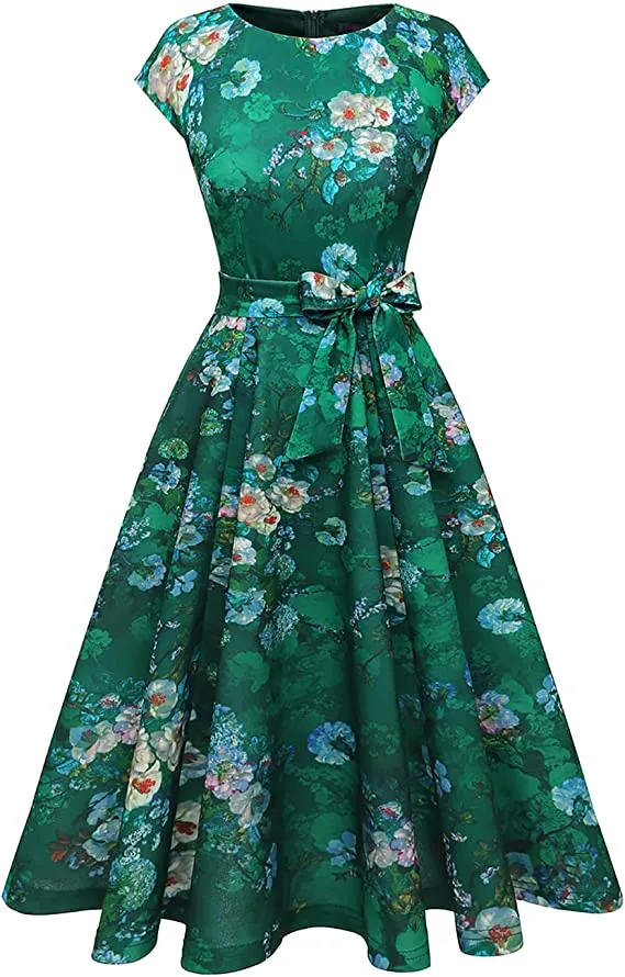 Burgundy Women Casual Dresses Vintage Cocktail Tea Party Dress A-Line Summer Work Dress - DRESSTELLS