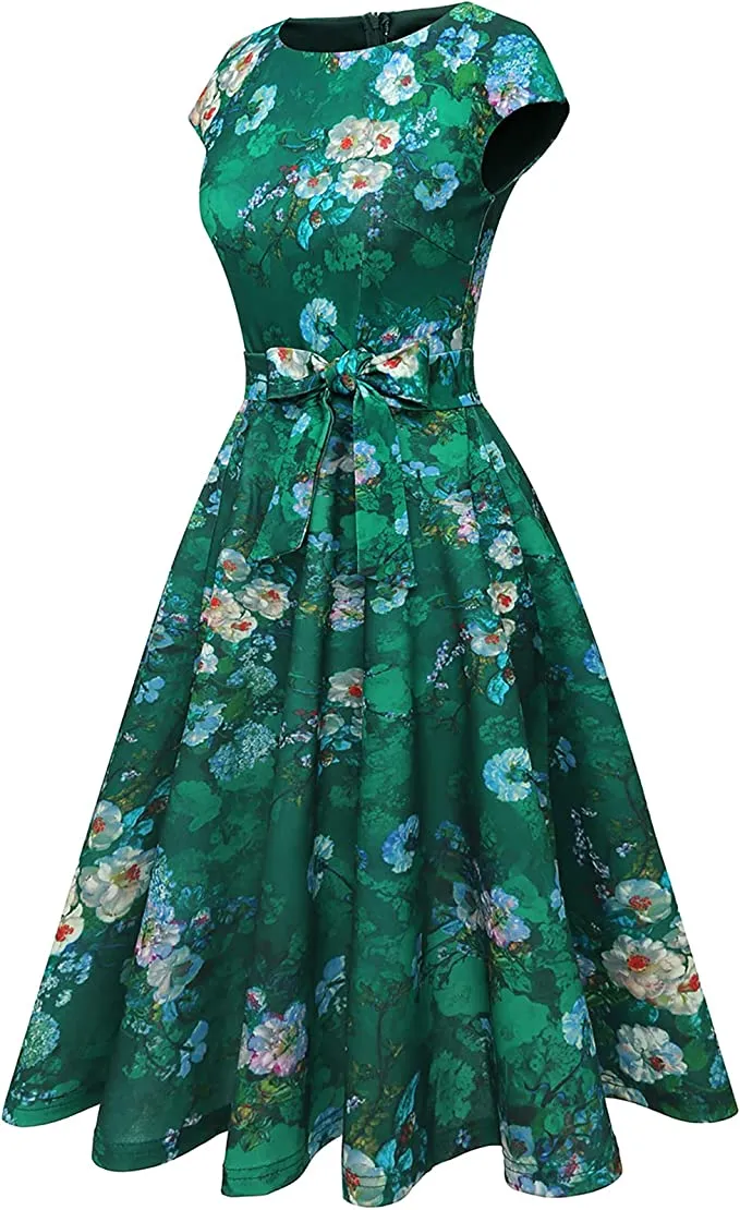 Burgundy Women Casual Dresses Vintage Cocktail Tea Party Dress A-Line Summer Work Dress - DRESSTELLS