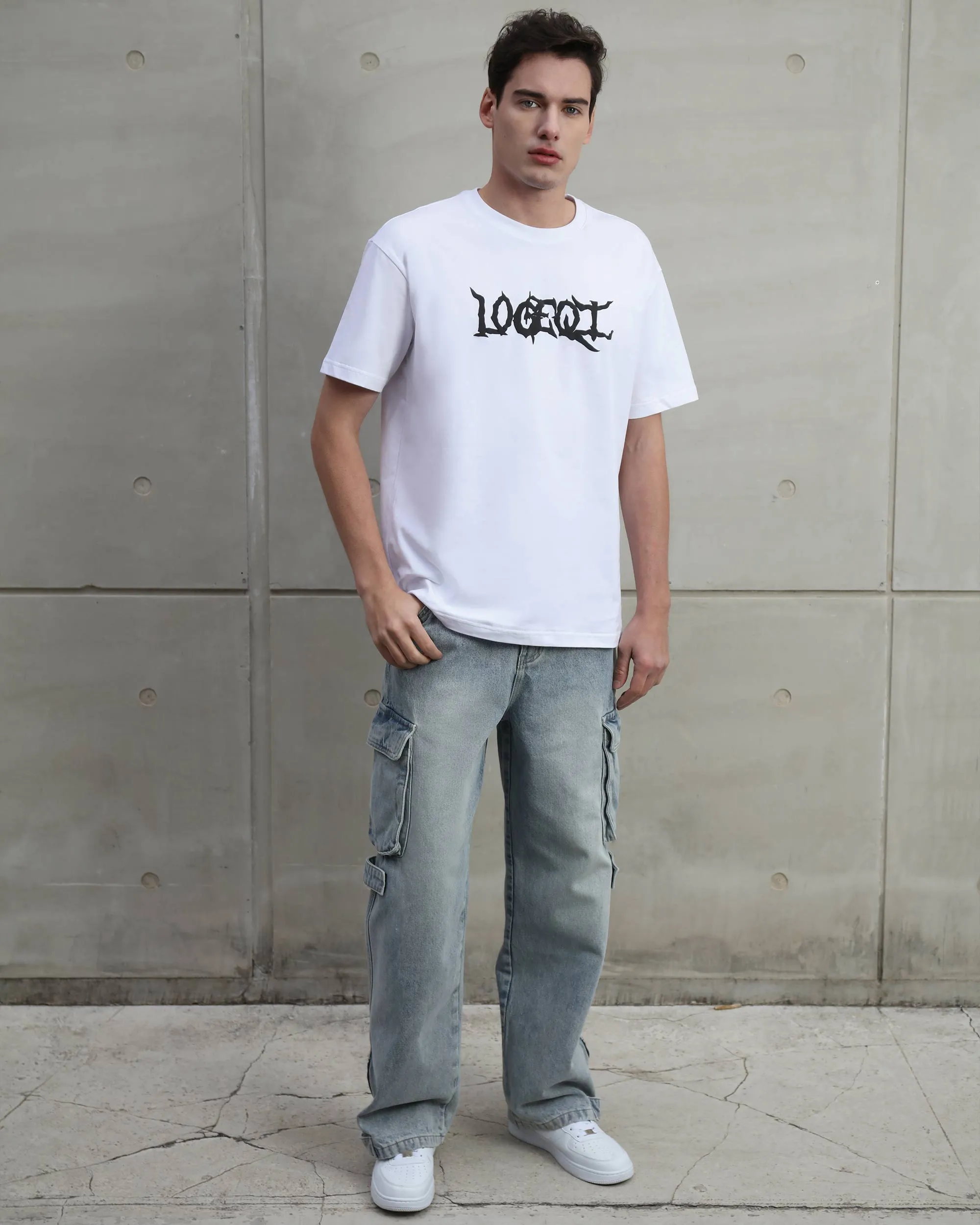Distressed Blue Baggy Jeans with Cargo Design-Mexico Local Delivery