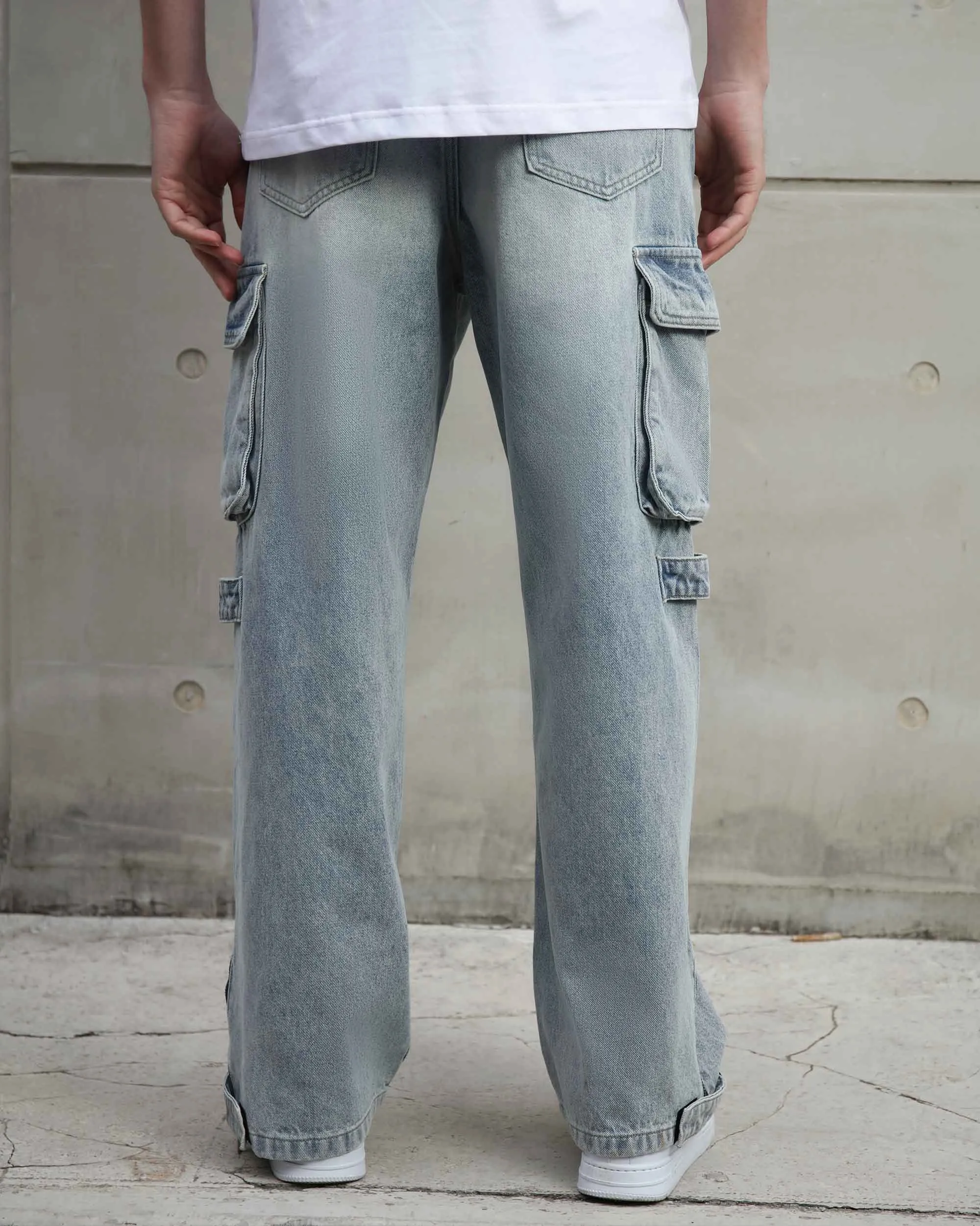 Distressed Blue Baggy Jeans with Cargo Design-Mexico Local Delivery