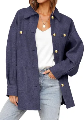 Dokotoo Women's Fall Oversized Long Sleeve Shacket Jackets 2024 Button Down Coats with Pockets
