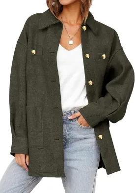 Dokotoo Women's Fall Oversized Long Sleeve Shacket Jackets 2024 Button Down Coats with Pockets
