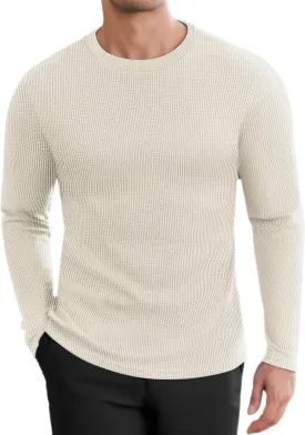 Ekouaer Men's Long Sleeve Shirts Honeycomb Waffle Pullover Sweater Crewneck Thermal Tops Lightweight Undershirts