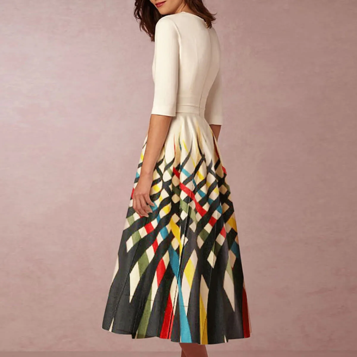 Elegant Print Long Sleeve Empire Waist Midi Dress