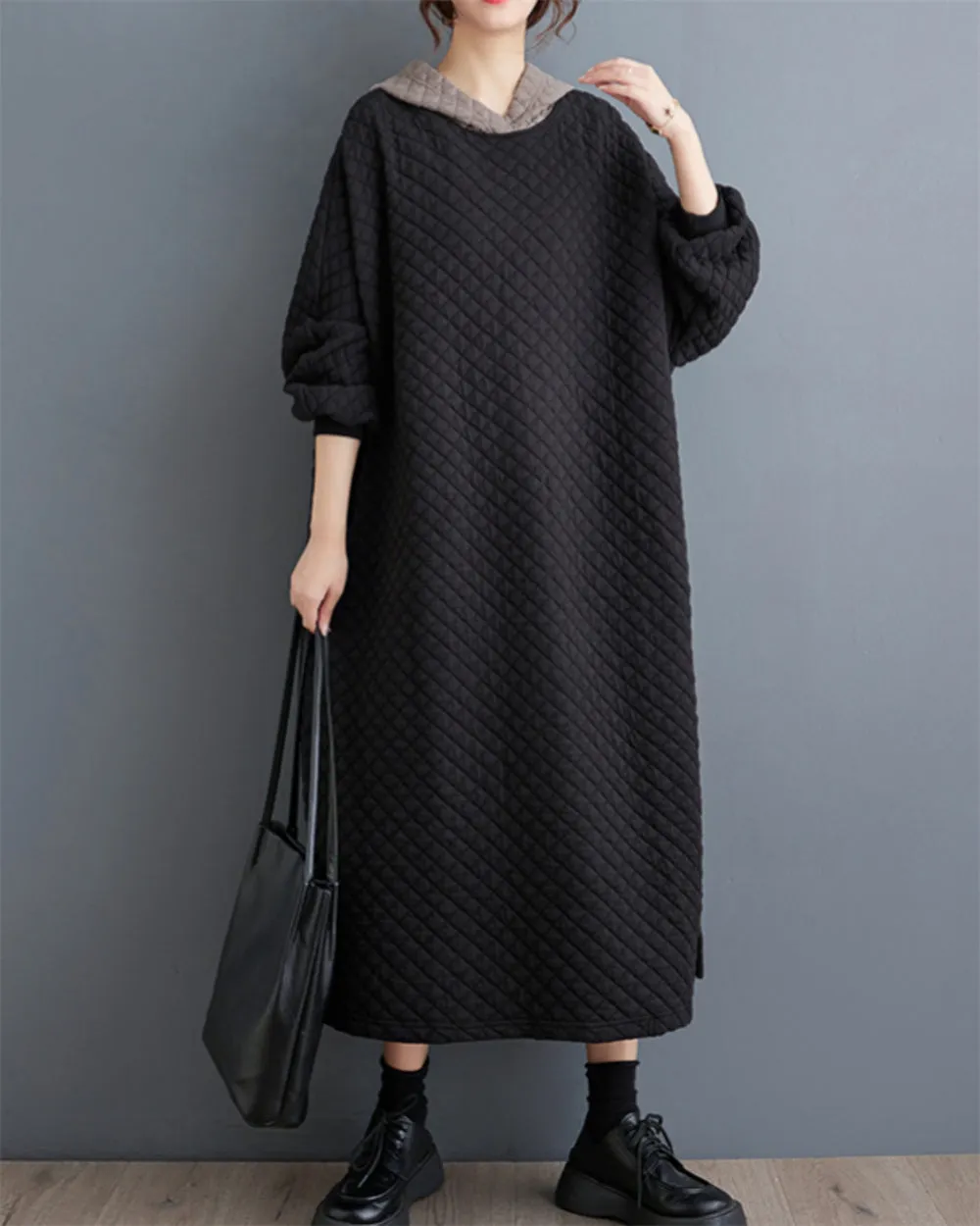 ellazhu Women's Oversized Sweatshirt Patchwork Hooded Dress with Pockets GZ38