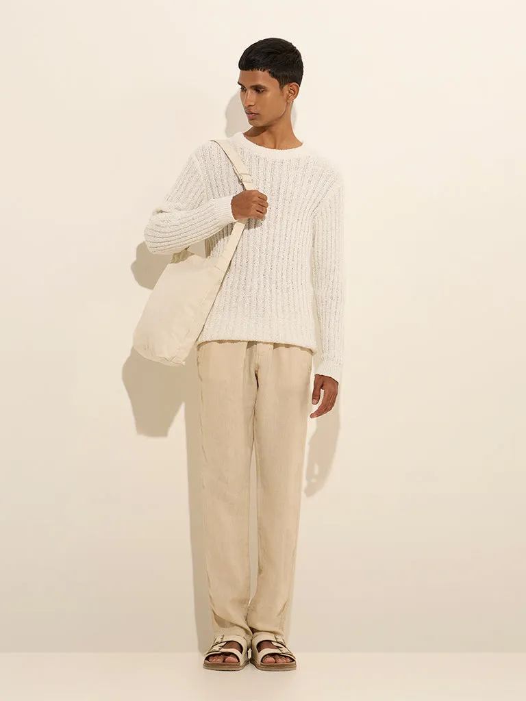 ETA White Ribbed-Textured Relaxed-Fit Sweater