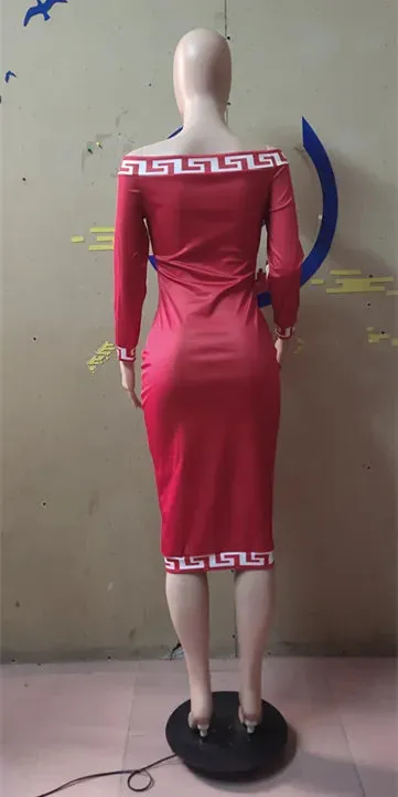 Fashion Casual Plain Stitching Printed One-shoulder Dress