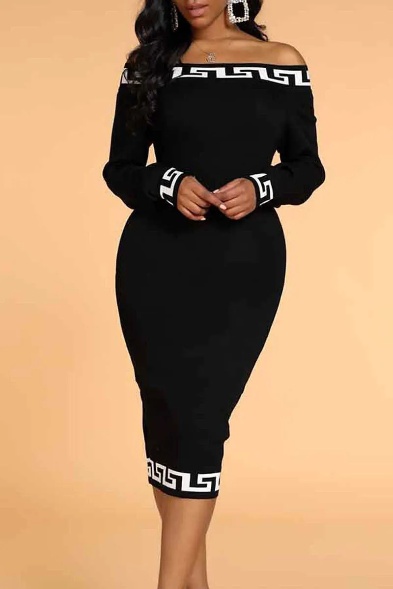 Fashion Casual Plain Stitching Printed One-shoulder Dress