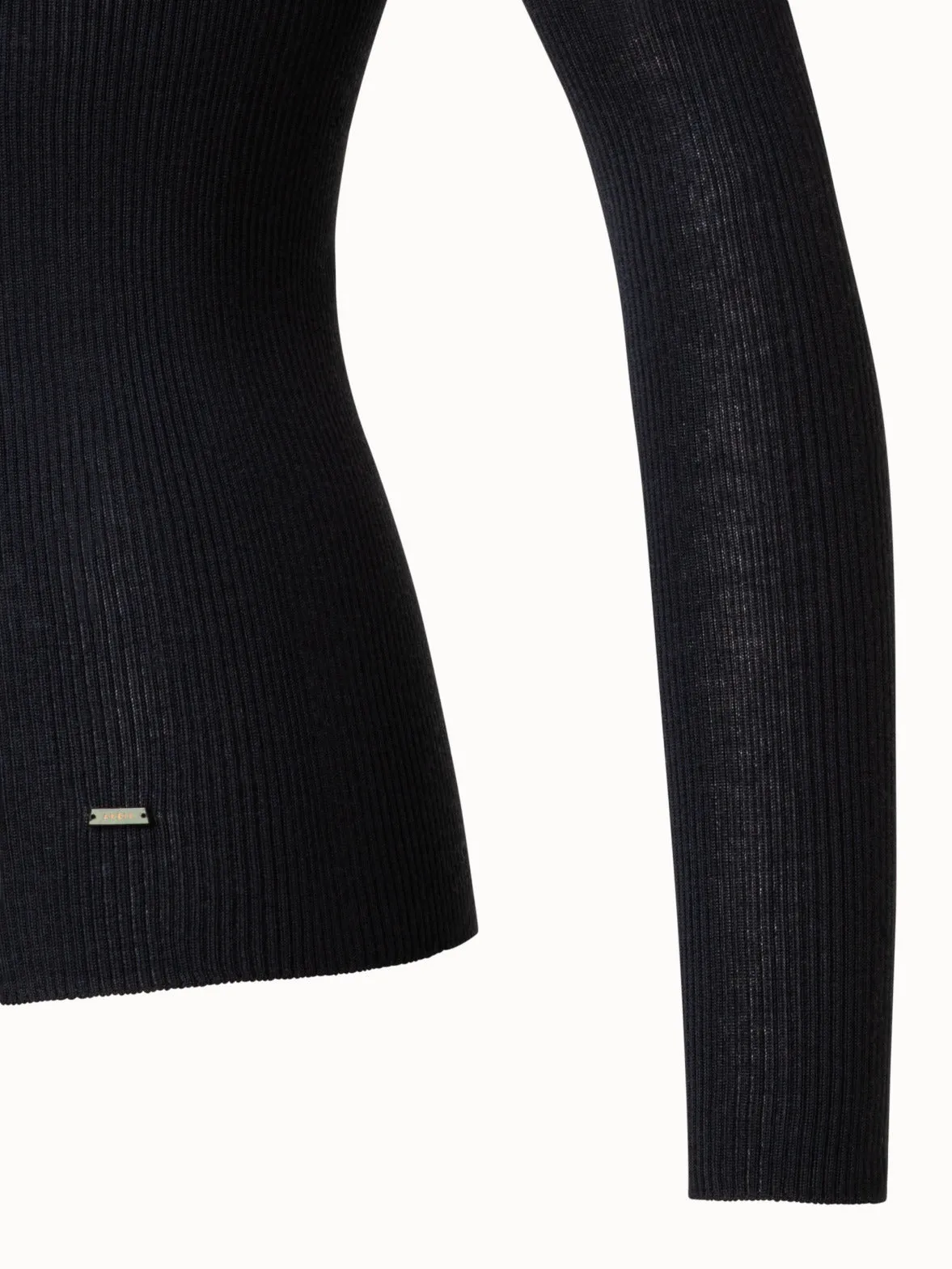 Fine Rib Cashmere Silk Mock Neck Pullover