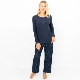 GAP Womens Flannel Sleep Set Pyjamas Navy Blue