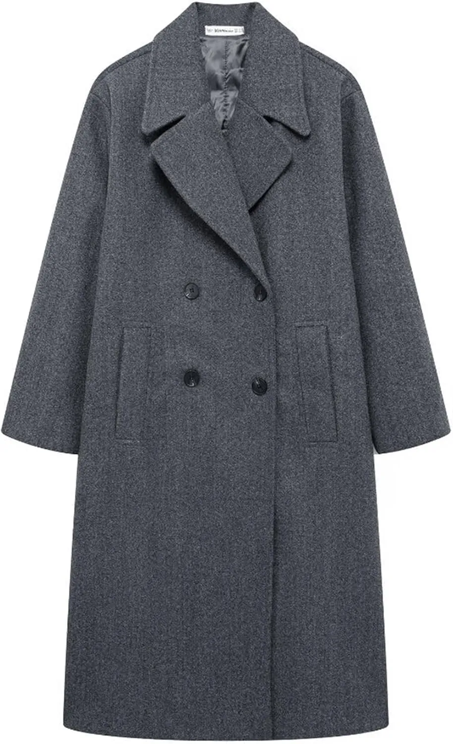 Gihuo Women's Notched Collar Wool Blend Pea Coat Winter Double Breasted Trench Coat Long Oversized Button Down Overcoats