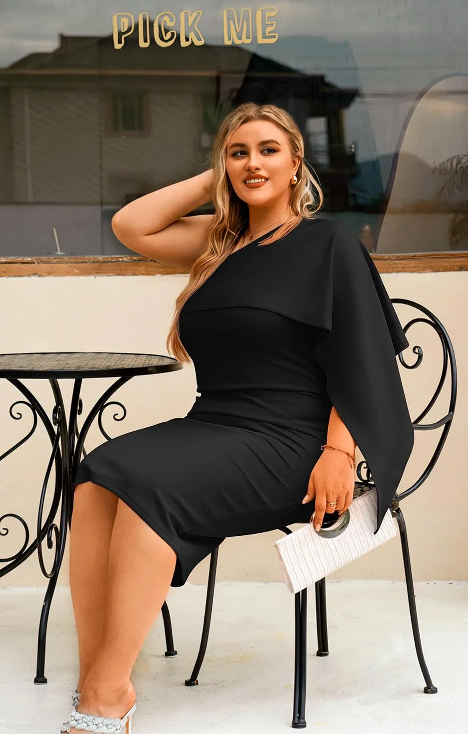 GOBLES Women's Summer Sexy One Shoulder Ruffle Bodycon Midi Cocktail Dress