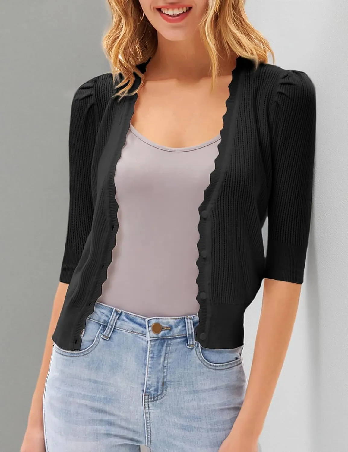GRACE KARIN Womens Sweater Cropped Cardigan Knit Shrugs for Dresses Tops Button Down Lightweight Soft