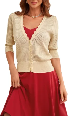 GRACE KARIN Womens Sweater Cropped Cardigan Knit Shrugs for Dresses Tops Button Down Lightweight Soft