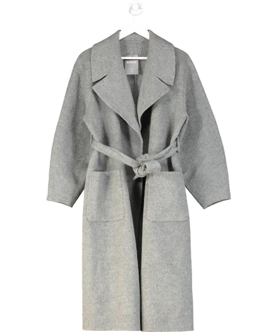 Grey Brushed Tie Waist Oversized Coat UK XS/S