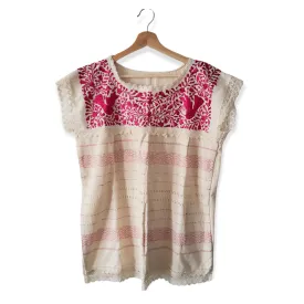 Handmade Woven Mexican Colorful Dove Bird Shirt from Oaxaca