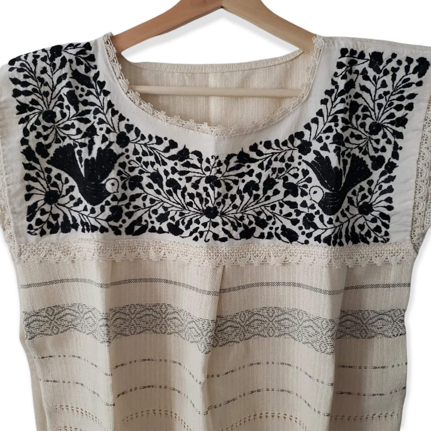 Handmade Woven Mexican Colorful Dove Bird Shirt from Oaxaca