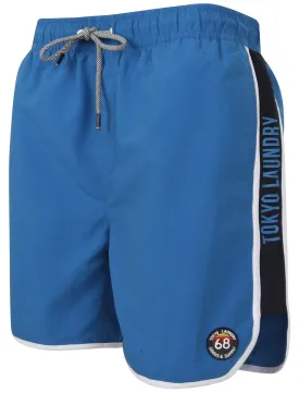 Haunani Runner Swim Shorts with Side Panels In Turkish Blue - Tokyo Laundry