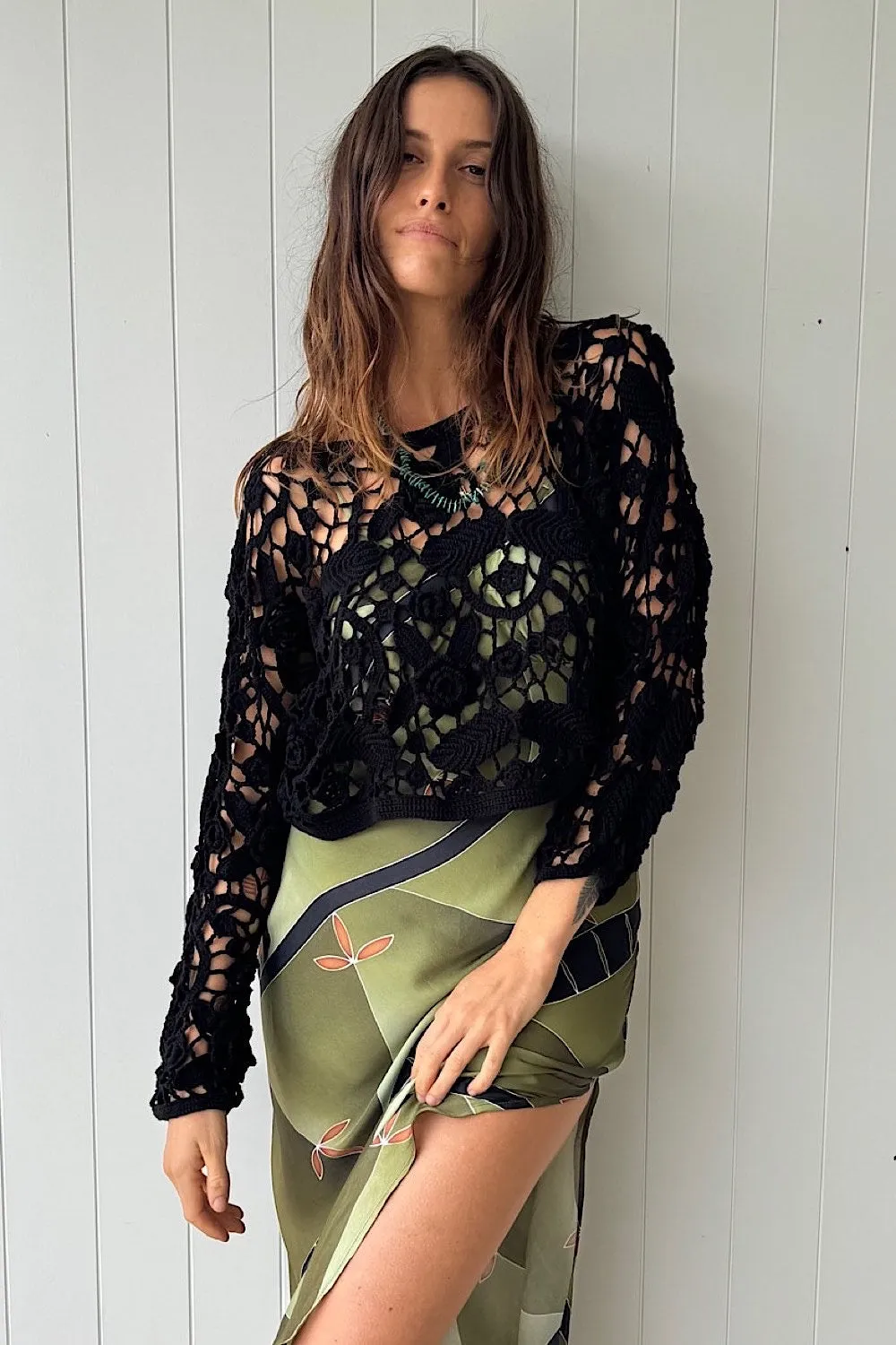 Heartbeat City Crochet Blouse - Black