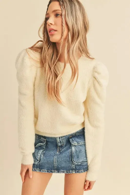 Ivory Fuzzy Puff Sleeve Sweater