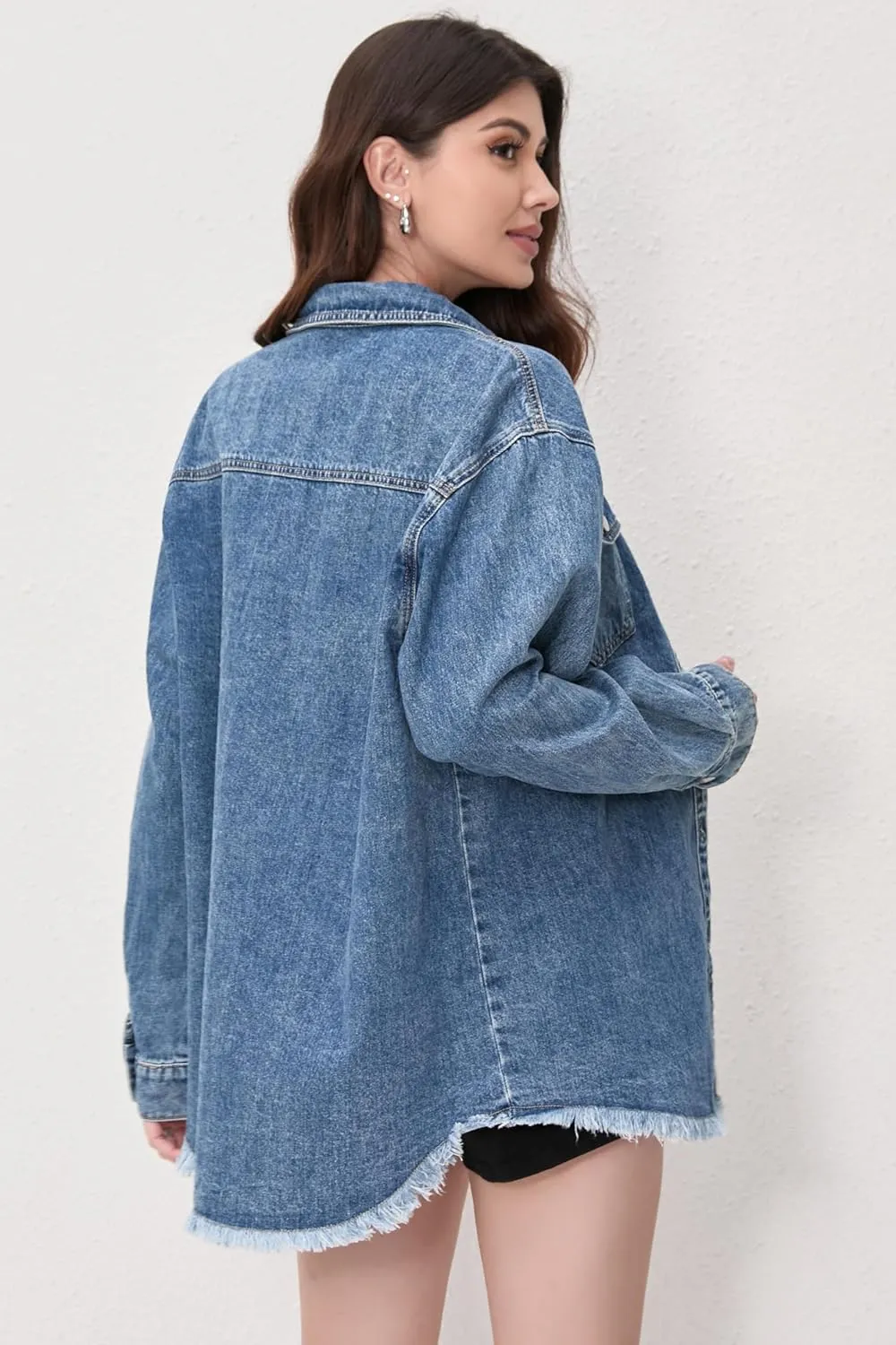 Jean Jacket for Women, Oversize Trendy Denim Jacket, Women's Loose Long Boyfriend Jean Jackets Coat