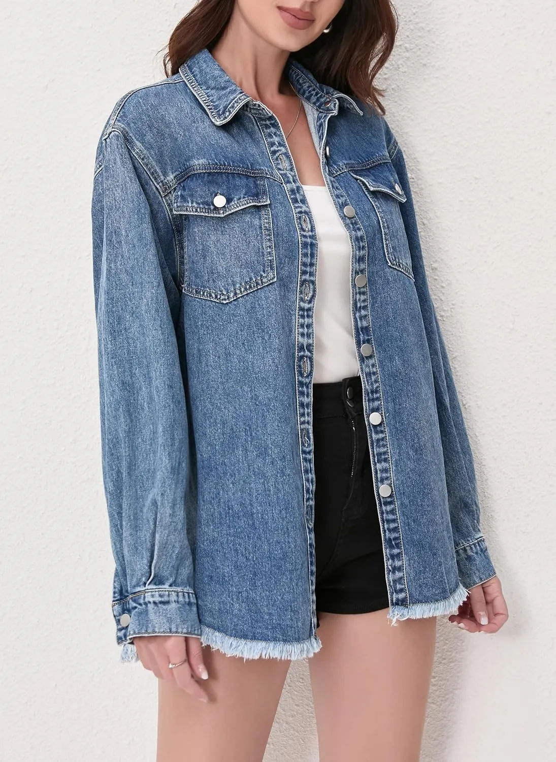 Jean Jacket for Women, Oversize Trendy Denim Jacket, Women's Loose Long Boyfriend Jean Jackets Coat