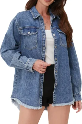 Jean Jacket for Women, Oversize Trendy Denim Jacket, Women's Loose Long Boyfriend Jean Jackets Coat