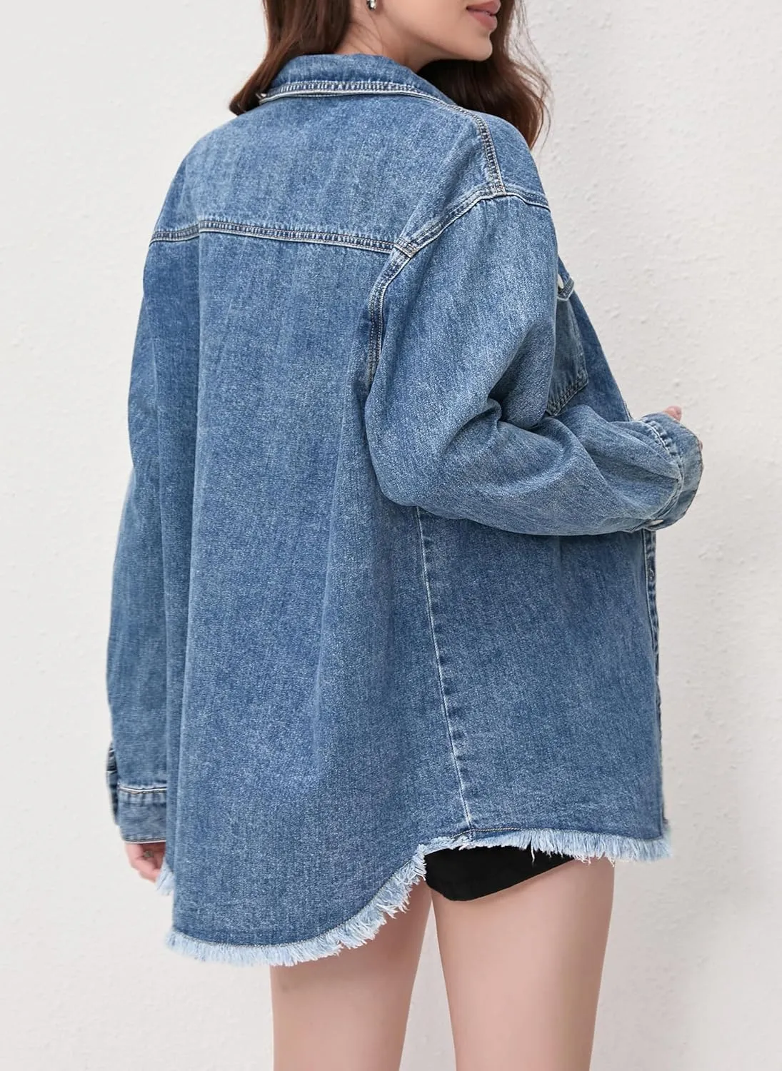 Jean Jacket for Women, Oversize Trendy Denim Jacket, Women's Loose Long Boyfriend Jean Jackets Coat