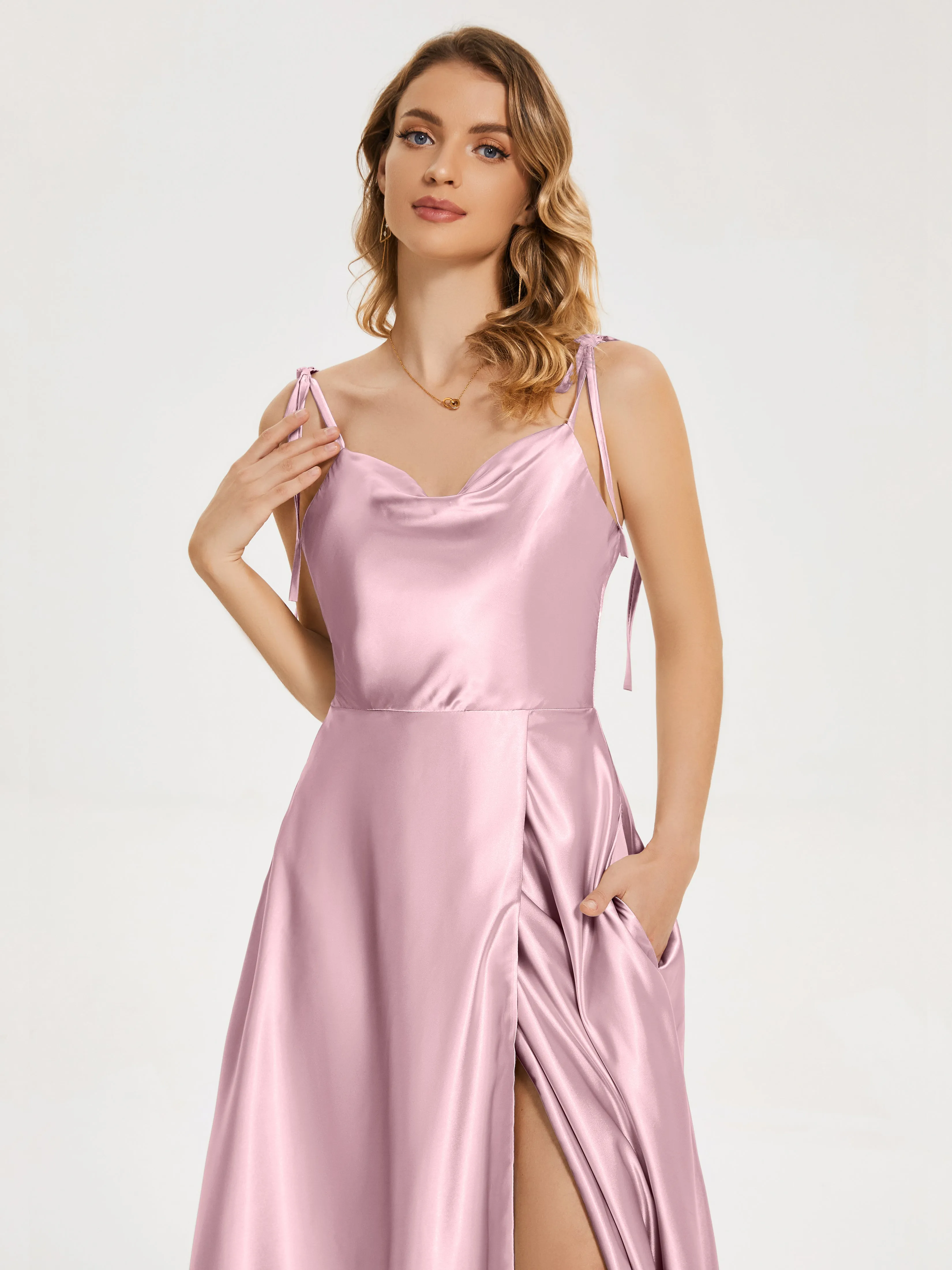 Kamila Cowl Court Train Soft Satin Dresses