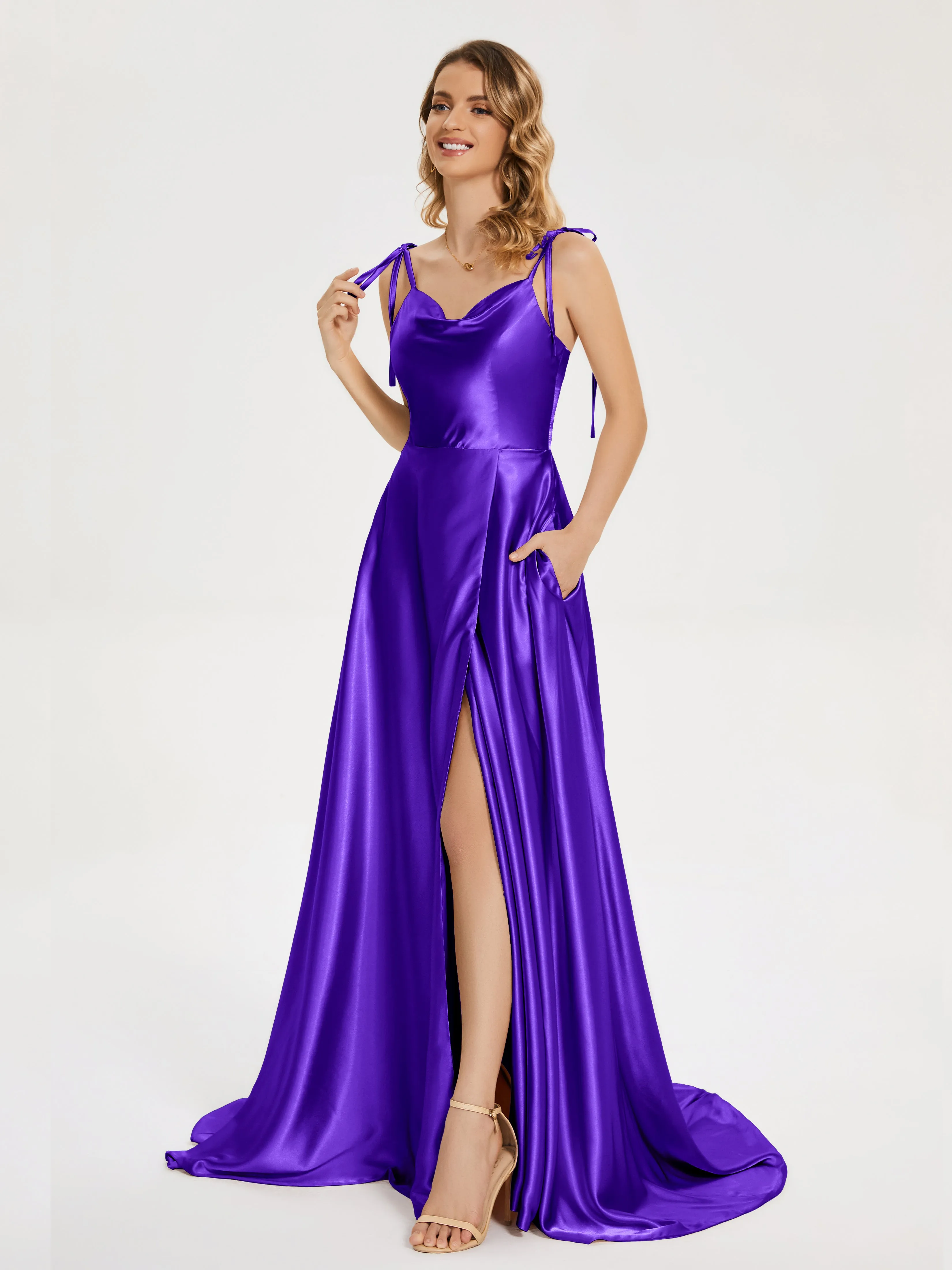 Kamila Cowl Court Train Soft Satin Dresses