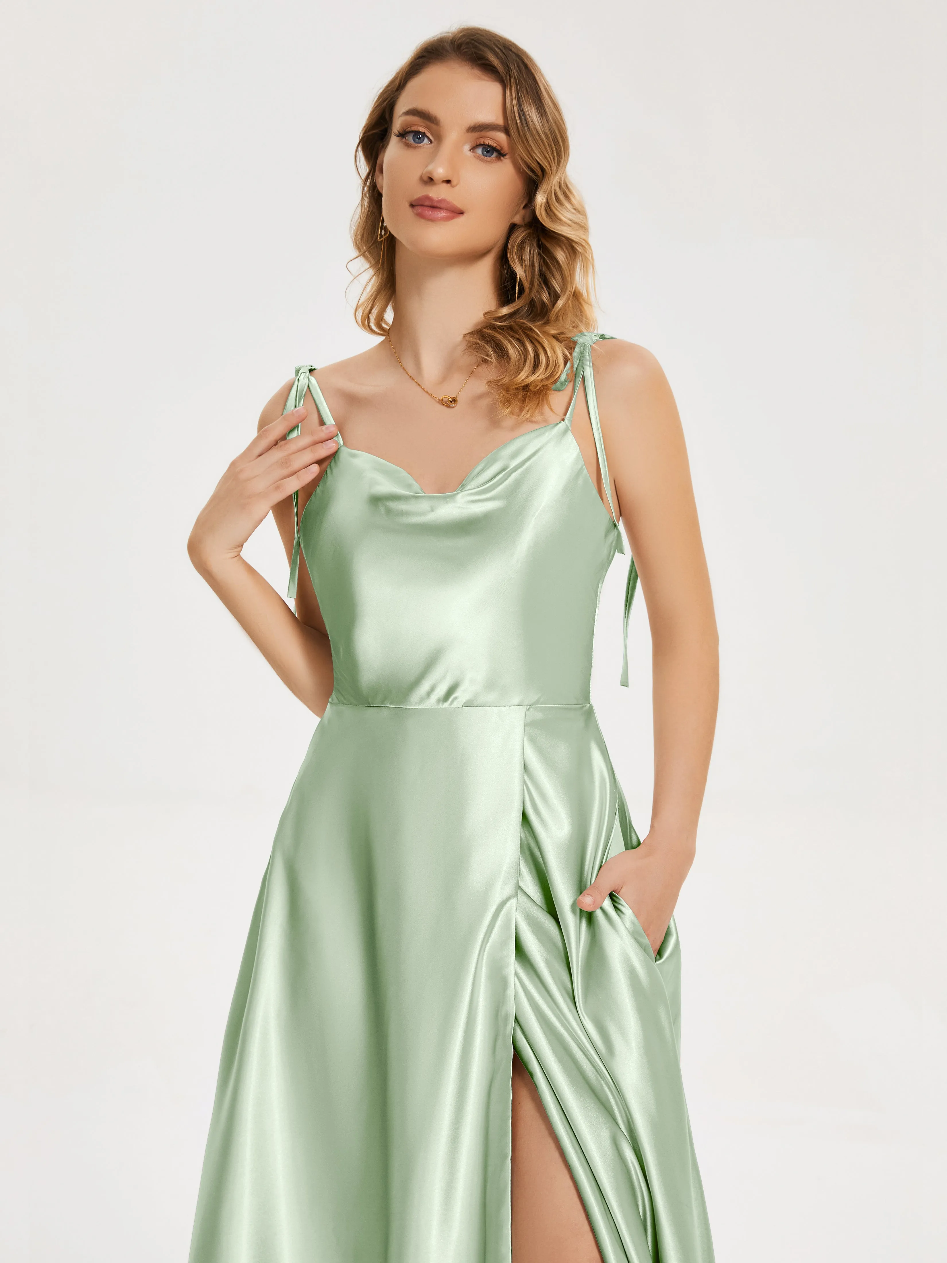Kamila Cowl Court Train Soft Satin Dresses