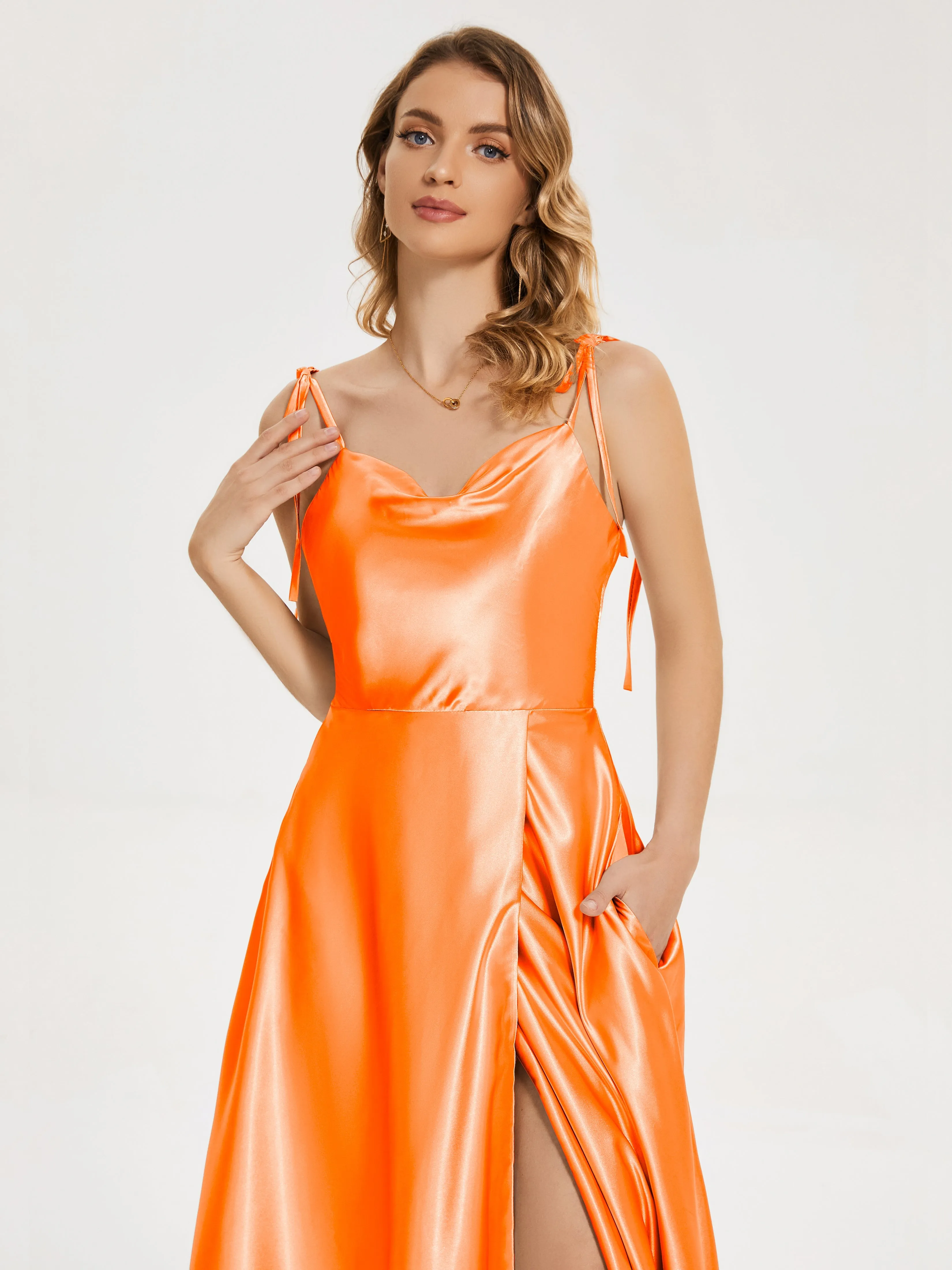 Kamila Cowl Court Train Soft Satin Dresses