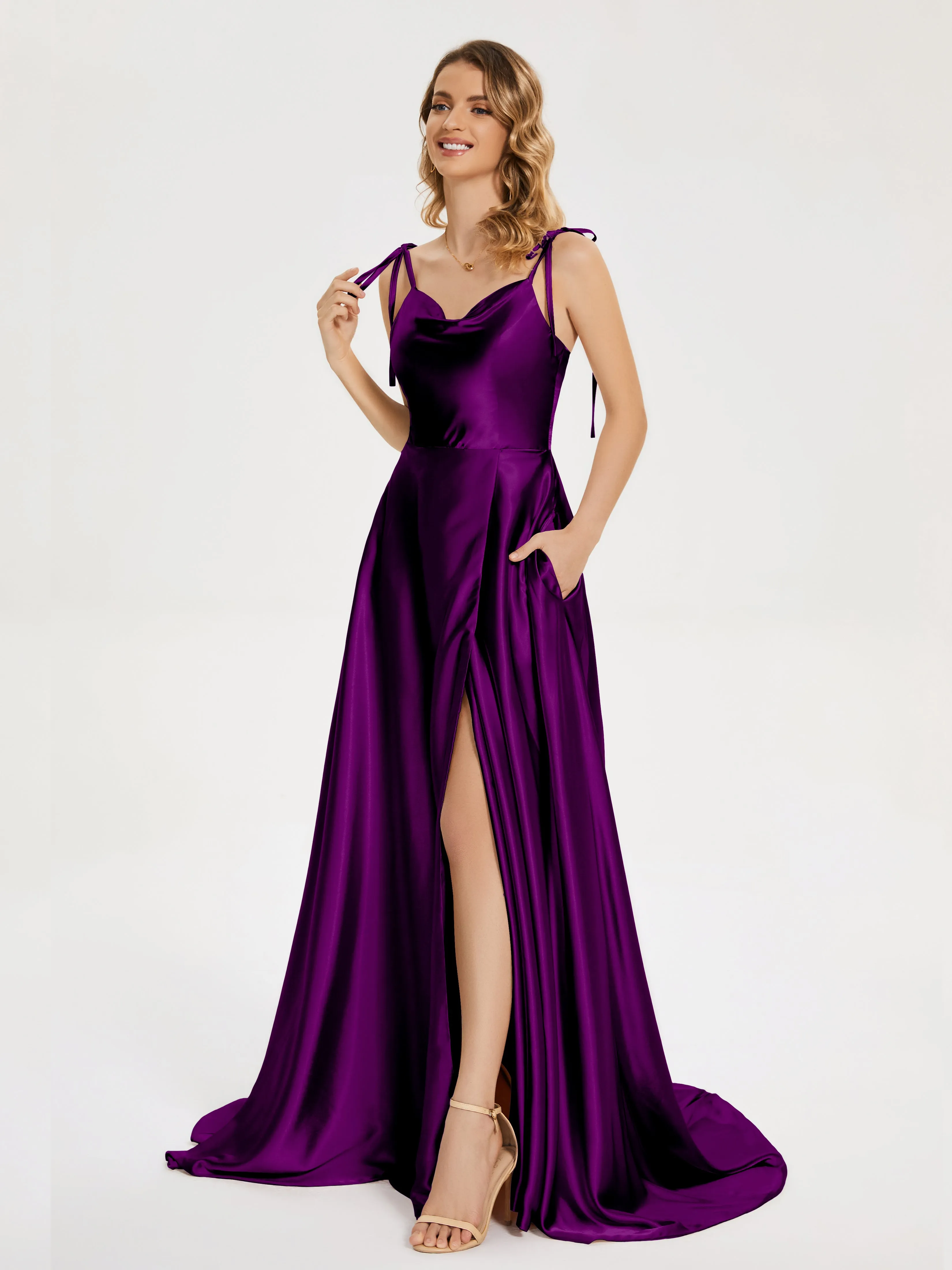 Kamila Cowl Court Train Soft Satin Dresses
