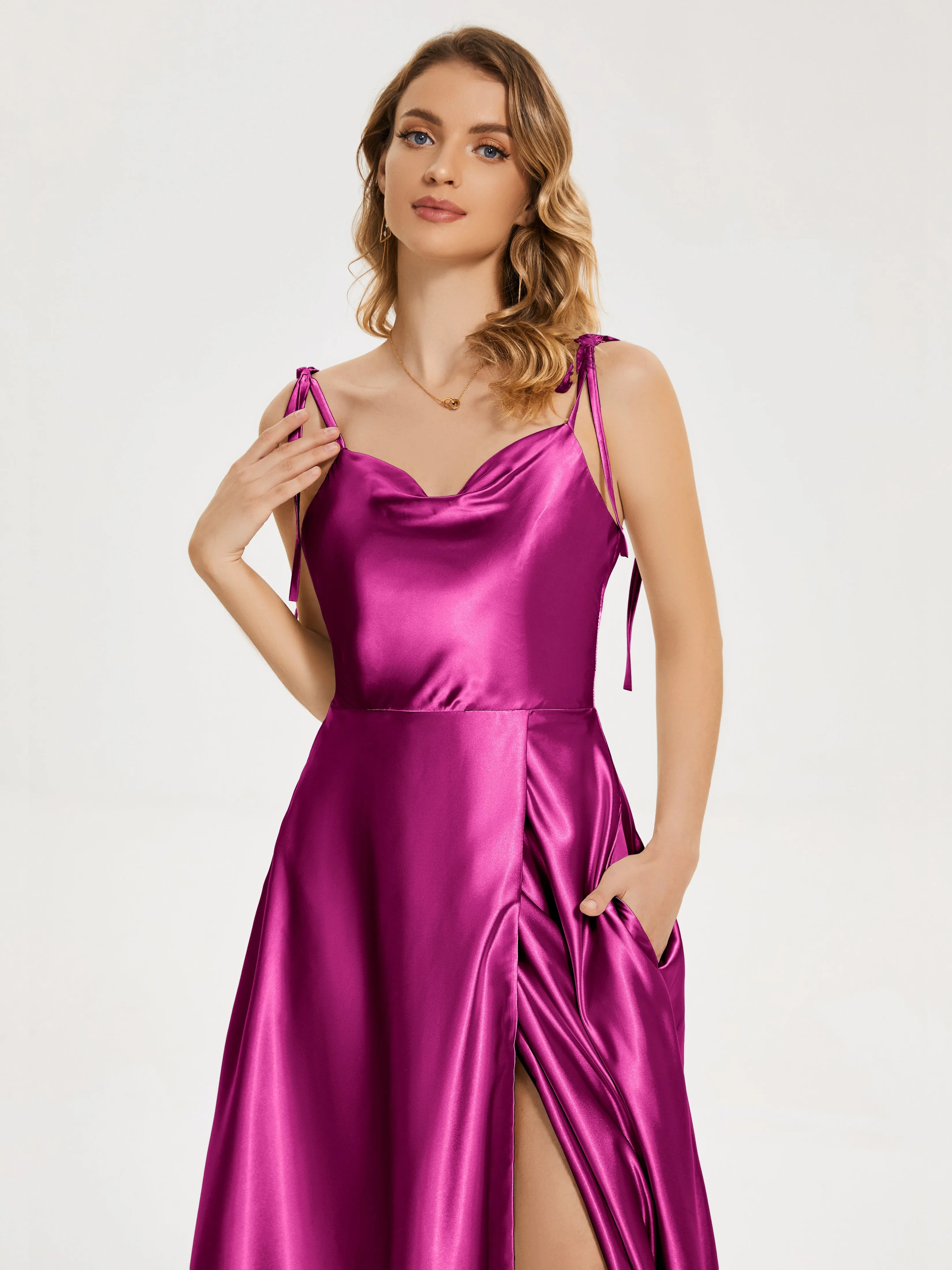 Kamila Cowl Court Train Soft Satin Dresses