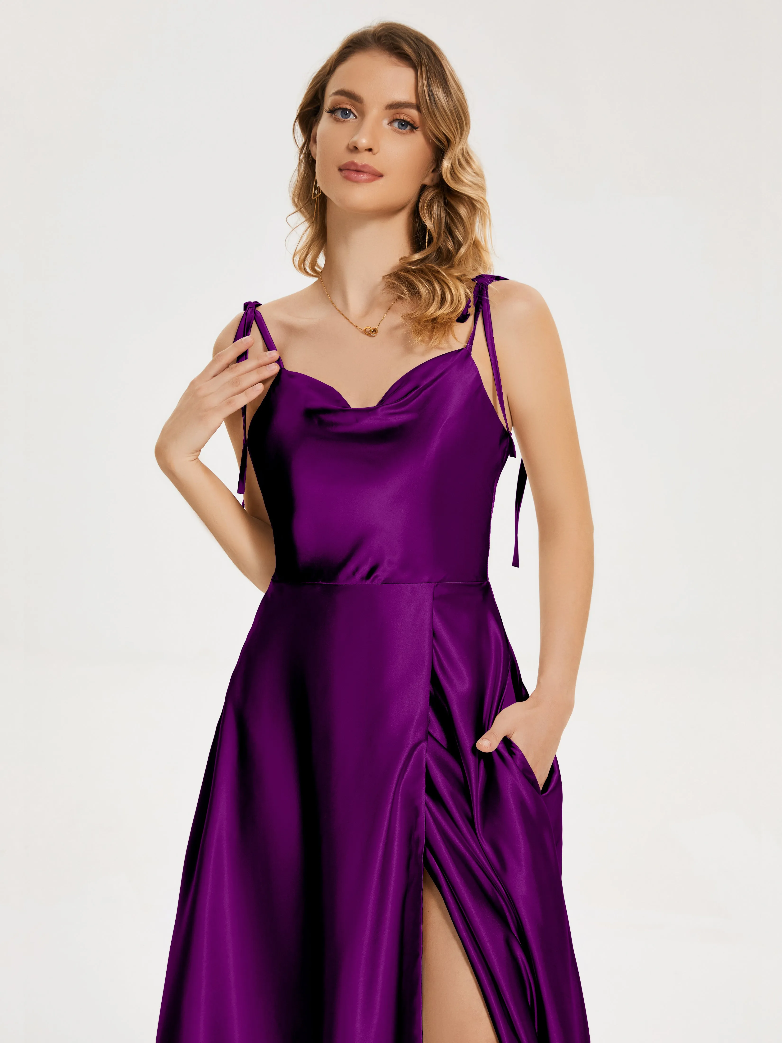 Kamila Cowl Court Train Soft Satin Dresses