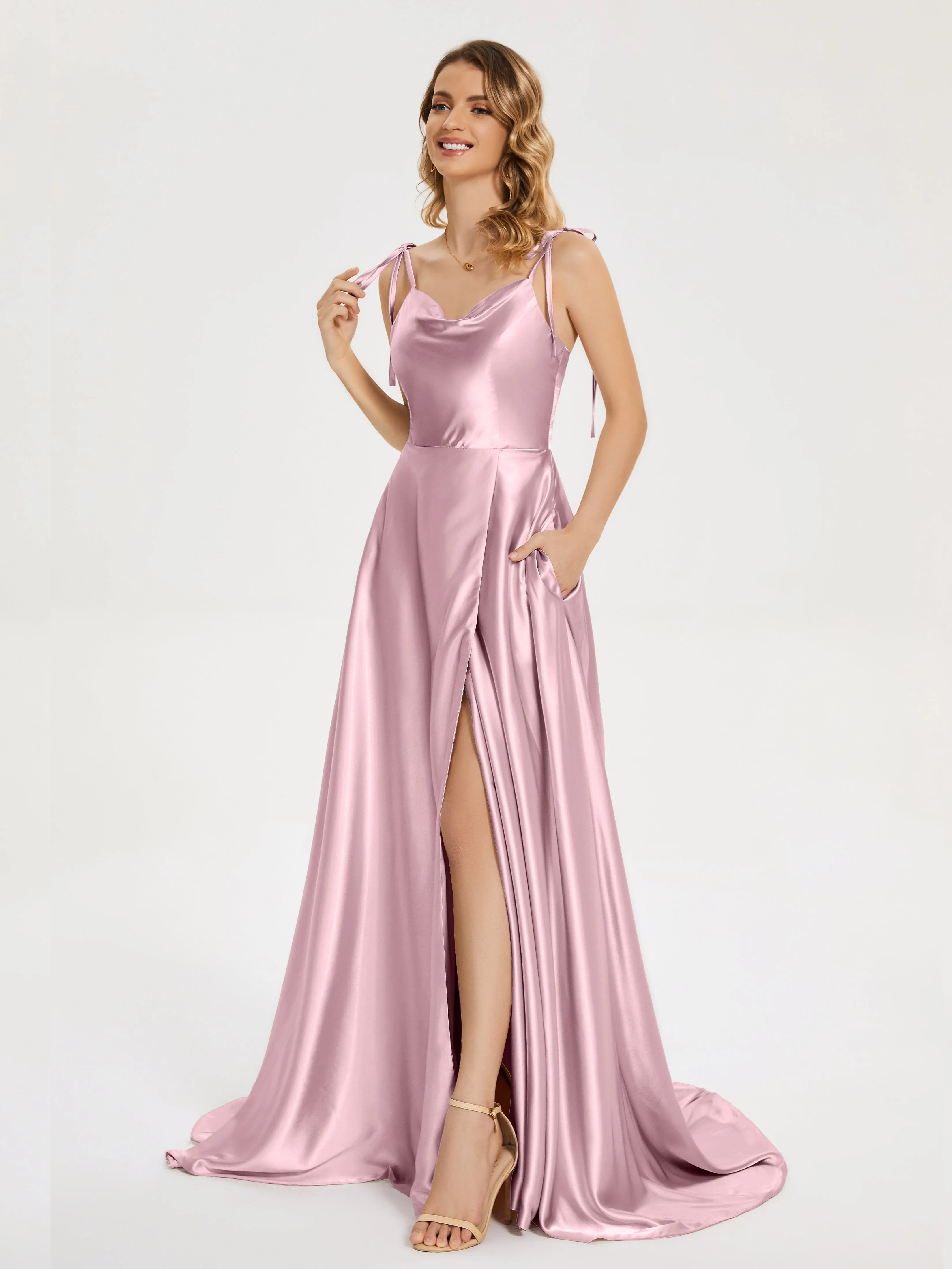 Kamila Cowl Court Train Soft Satin Dresses